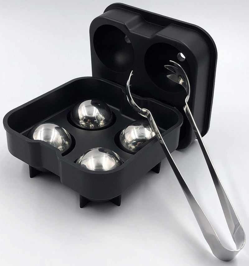 Xinli حجارة ويسكي من الفولاذ المقاوم للصدأ، صخور تبريد المشروبات، كرات ثلج من الفولاذ المقاوم للصدأ قابلة لإعادة الاستخدام مع صينية كرات الثلج الكروية. مجموعة كاملة من 7 - Image 1